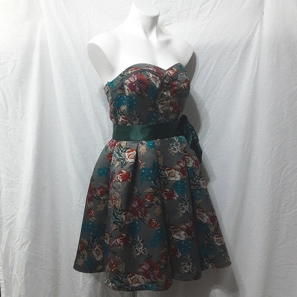 Charlotte Russe Strapless Floral Satin Cocktail Dress M Elegant Evening Party - Picture 4 of 8